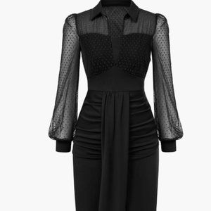 NEW Belle Poque Womens Vintage Dress Mesh Long Sleeve Dress Ruched